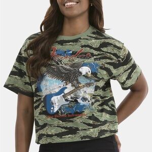 Fender Green Camouflage T-Shirt with Blue Guitar and Eagle